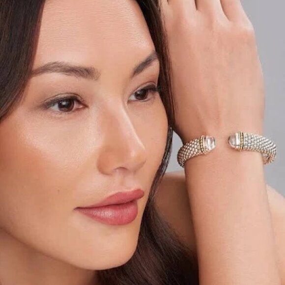 Lagos Rittenhouse White Topaz Cuff Bracelet 12mm Sterling Silver 18k Gold Sz 7/M - Picture 13 of 15